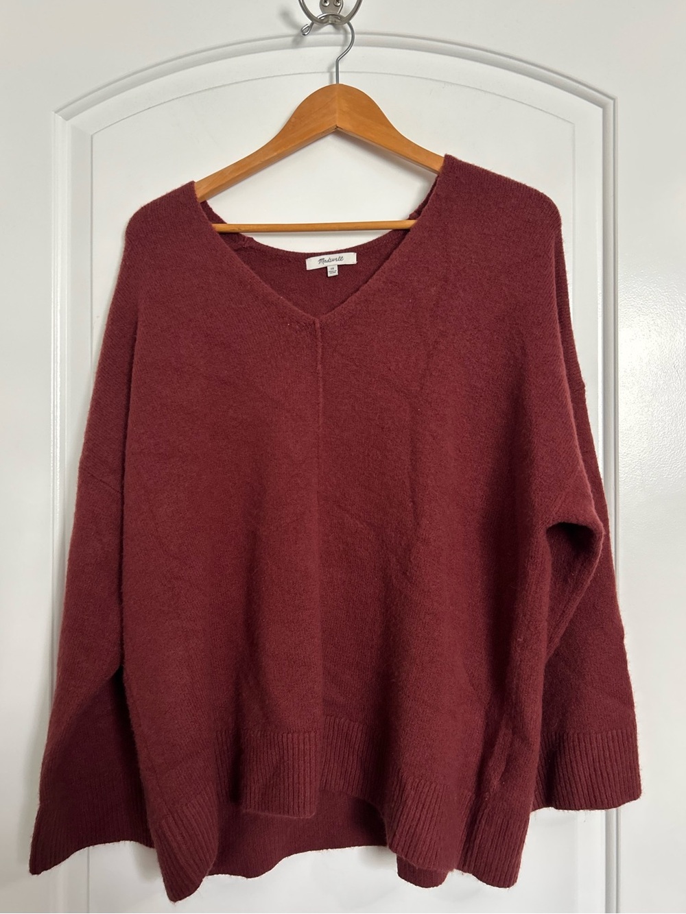 Madewell Wool Blend Juniper V-neck Sweater Burgundy Size 1X Chic Fall 90s Preppy
